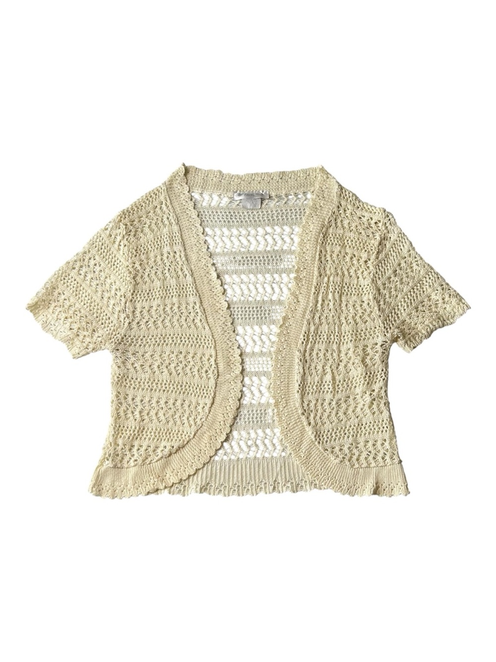 Vintage 90s Earth Song Boho Chic Short-Crochet Open Knit Shrug Cardigan 3X USA